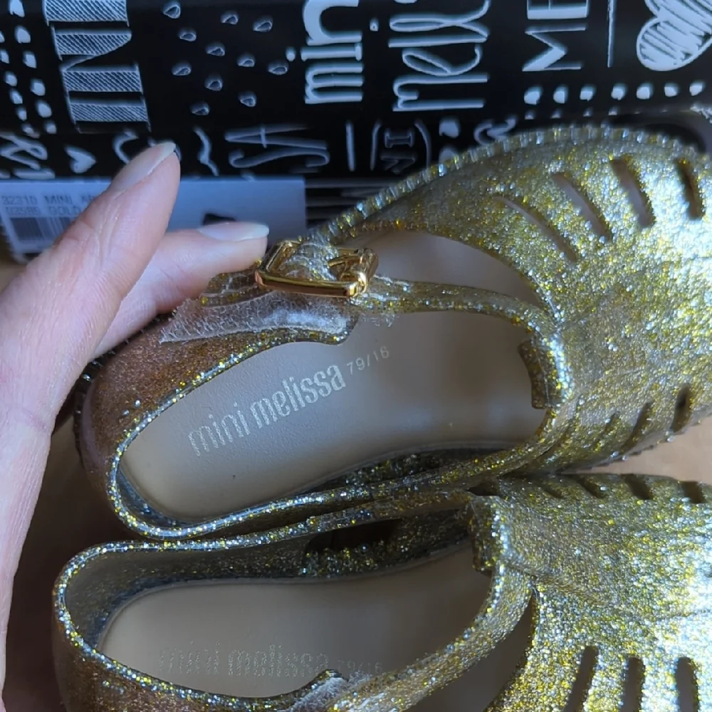 Mini Melissa Girls Glitter Gold Jelly Sandals
